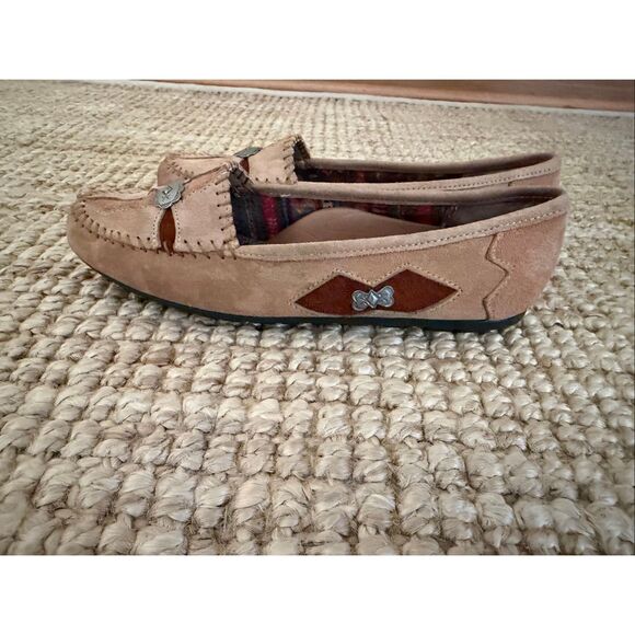 Hush Puppies Suede Moccasins Boho Driving Loafers Tan Brown Womens 8M - Picture 2 of 9